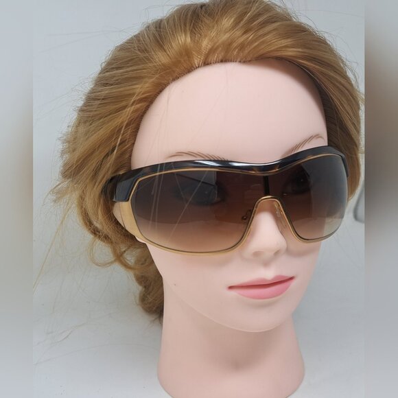 Prada Women's Sunglasses Shield Triangle Logo Mask Gold Tortoise Brown SPR 621 - Picture 6 of 14